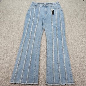 New GILIPUUR Womens XL Light Wash Frayed Seam Wide Leg Distressed Jeans NWT